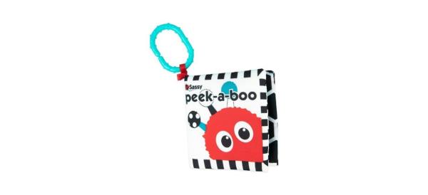 Sassy Peek-a-Boo Activity Book with black, white and red illustrations