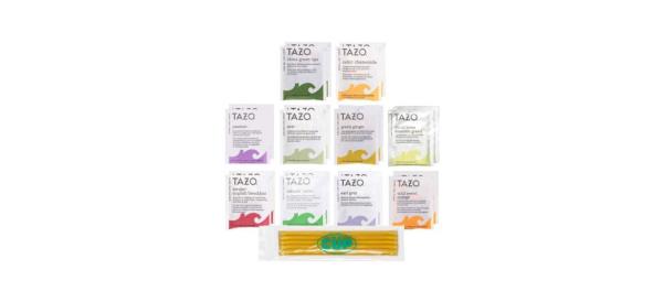 By the Cup Tazo Tea Bags Sampler with ho<em></em>ney sticks below the tea bags