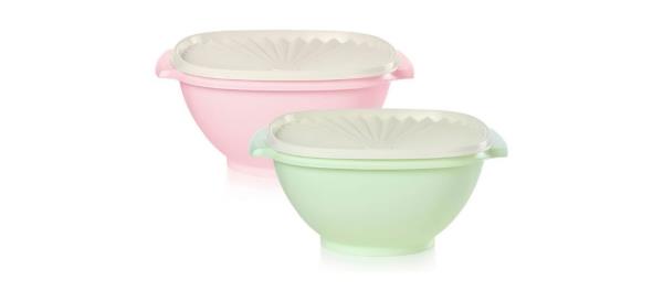 Tupperware Heritage Collection 11.75-cup Bowl with Starburst Lid, 2-pack in pink and green