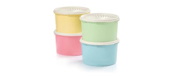 Tupperware Heritage Collection 8-piece Food Storage Canister Set in yellow, pink, green and blue